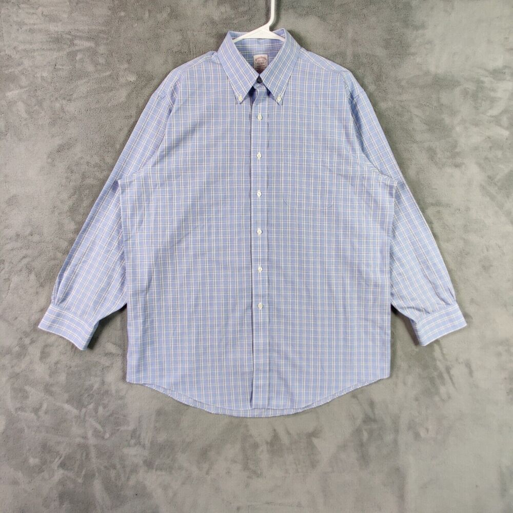 Brooks Brothers Dress Shirt Adult 16.5 33 L Blue White Button Up Madison Men